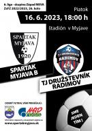 Pozvánka na futbalový zápas Spartak Myjava B - TJ Družstevník Radimov.