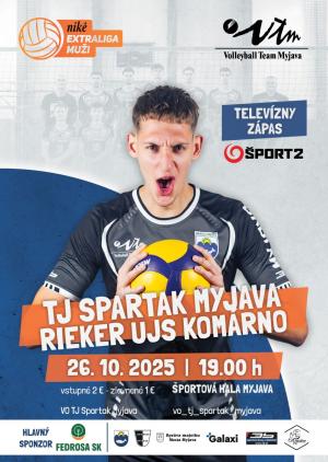 Pozvánka na volejbalový zápas VO TJ Spartak Myjava - Rieker UJS Komárno.